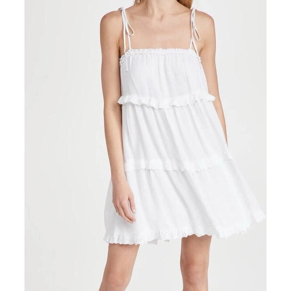 Rails Caralyn White Linen Short Eyelet Layered Ruffle Tie Dress Small